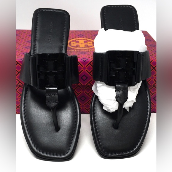 * SOLD Tory Burch Georgia Sandal Thong Comfort Leather Perfect Black, Sz 9 - Picture 9 of 12